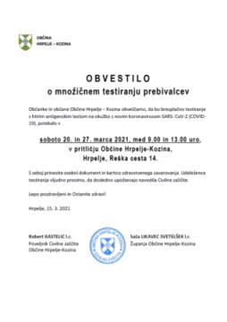 Obvestilo – Množično testiranje